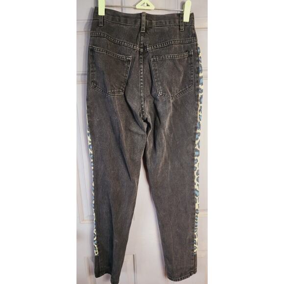 VTg 80s Fredericks of Hollywood Blue leopard Black Denim High Rise Jeans Sz 3 US - Picture 6 of 12